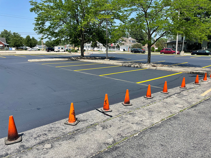 paint striping on a resurfaced parking lot