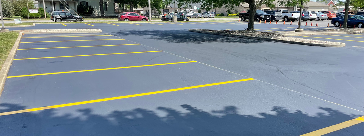 a view of parking lot with striping